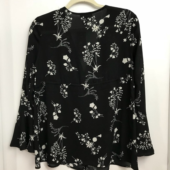 Black Floral Button Up Boho Blouse - Picture 8 of 8